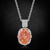 Multicolor Ice Flower Cut Oval CZ Pendant Necklace, 10*14mm 8A Cubic Zirconia, Two-Tone Pave CZ Halo with Pavé Top Frame, Adjustable Chain, Dainty Luxe - FITINY Jewelry