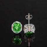 Multicolor Ice Flower Cut Oval CZ Stud Earrings, 7*9mm 8A Cubic Zirconia, S925 Silver Needle, Two-Tone Pave CZ Halo, Dainty Luxe - FITINY Jewelry