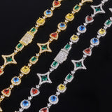 Close-up of zirconia stone detailing on gold-plated necklace chain