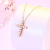 S925 Moissanite Cross Necklace, 3 Color Options, 11 Stones 0.1-0.5ct VVS, Dainty Luxe Clavicle Pendant, Sterling Silver Jewelry - FITINY Jewelry