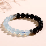 Geometric Black Obsidian & Aquamarine Bracelet in Sterling S - Front View - FITINY Jewelry