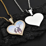 Large Heart Photo Pendant Necklace with Cubic Zirconia Stone - Front View - FITINY Jewelry