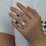 Lifestyle image of ring worn on hand against neutral backdrop emphasizing elegance and proportion