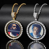 Rotating Double-Sided Circular Photo Pendant Necklace with M - Detail View - FITINY Jewelry
