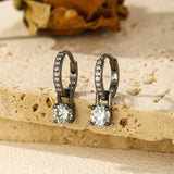 Geometric Green-Gray Moissanite Stud Earrings in Sterling Si - On Model View - FITINY
