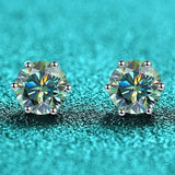 S925 Colorful Moissanite & CZ Classic 6-Prong Stud Earrings For Men Women Gift, 10 Color 0.5-2ct D-Grade VVS Certificated Moissanite Sterling Silver Studs - FITINY Jewelry