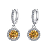 S925 Colorful Moissanite/CZ Round Halo Drop Earrings, 1ct D-Grade VVS Certificate, Hypoallergenic Sterling Silver Gift - FITINY Jewelry