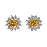 S925 Colorful Moissanite/CZ Sunflower Halo Stud Earrings, 12 Color 0.5ct D-Grade VVS Certificate, Hypoallergenic Sterling Silver Jewelry Gift - FITINY Jewelry