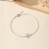 Sterling Silver Cross Charm Bracelet with Moissanite Accents - On Model View - FITINY