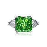 Multicolor Ice Flower Cut Square CZ Adjustable Ring, Blue & Green 12*12mm 8A Main Cubic Zirconia, Two Heart Side CZ, Dainty Luxe - FITINY Jewelry