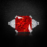 Multicolor Ice Flower Cut Square CZ Adjustable Ring, 12*12mm 8A Main Cubic Zirconia, Two Heart Side CZ, Dainty Luxe - FITINY Jewelry