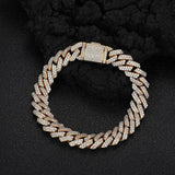 Front view of white gold Cuban link zirconia bracelet on white background