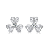 Front view of FITINY clover stud earrings with moissanite stone on white background