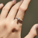 Geometric Moissanite Solitaire Ring in Sterling Silver - Side View - FITINY