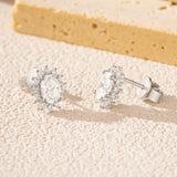 Floral Moissanite Stud Earrings in Sterling Silver - On Model View - FITINY