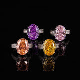 Multicolor Ice Flower Cut Oval CZ Adjustable Ring, Triple Pave Band, 12*16mm 5A Cubic Zirconia, 4 Color Options, Dainty Luxe - FITINY Jewelry