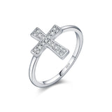 Cross Ring in Sterling Silver with Moissanite Accents - Front View - FITINY Jewelry