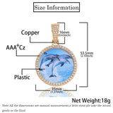 Hip Hop Round Photo Pendant Necklace with Cubic Zirconia in - Front View - FITINY Jewelry