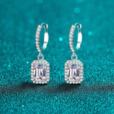 S925 Emerald Cut Moissanite Halo Earrings with Pave Band, 1-2ct Rectangle White Moissanite Sterling Silver, Engagement Wedding Drop Dangle - FITINY Jewelry