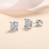 S925 Square Princess Cut CZ or Moissanite Stud Earrings, 0.6-2ct Sterling Silver Hypoallergenic Zirconia Gift for Her Him - FITINY Jewelry