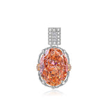 Multicolor Ice Flower Cut Oval CZ Pendant Necklace, 10*14mm 8A Cubic Zirconia, Two-Tone Pave CZ Halo with Pavé Top Frame, Adjustable Chain, Dainty Luxe - FITINY Jewelry