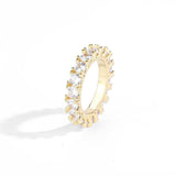 4mm Geometric Hip Hop Ring with Cubic Zirconia Stones in Gol - Front View - FITINY Jewelry