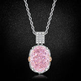 Multicolor Ice Flower Cut Oval CZ Pendant Necklace, 10*14mm 8A Cubic Zirconia, Two-Tone Pave CZ Halo with Pavé Top Frame, Adjustable Chain, Dainty Luxe - FITINY Jewelry