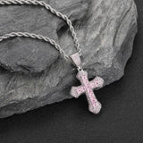 Geometric Cross Pendant Necklace with Cubic Zirconia Stones - Front View - FITINY Jewelry