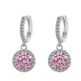S925 Colorful Moissanite/CZ Round Halo Drop Earrings, 1ct D-Grade VVS Certificate, Hypoallergenic Sterling Silver Gift - FITINY Jewelry