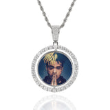 Rotating Double-Sided Circular Photo Pendant Necklace with M - Front View - FITINY Jewelry