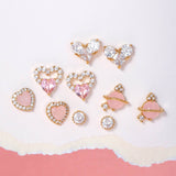 16 Pairs Pink Heart Stud Hoop Huggies Drop Earrings Set, 18K Gold Plated Stacking CZ & Pearl Designs, Planet Snowflake Moon Star - FITINY Jewelry