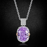 Multicolor Ice Flower Cut Oval CZ Pendant Necklace, 10*14mm 8A Cubic Zirconia, Two-Tone Pave CZ Halo with Pavé Top Frame, Adjustable Chain, Dainty Luxe - FITINY Jewelry