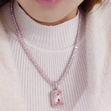 Geometric Hip Hop Necklace with Cubic Zirconia Stones in Gol - Front View - FITINY Jewelry