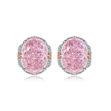 Multicolor Ice Flower Cut Oval CZ Stud Earrings, 7*9mm 8A Cubic Zirconia, S925 Silver Needle, Two-Tone Pave CZ Halo, Dainty Luxe - FITINY Jewelry