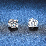 S925 Magnetic Moissanite / CZ Stud Earrings for Men Women, 1ct 6.5mm 4-Prong Round Cut, Inlaid Magnetic Earrings Non-Piercing Clip On Stud Earring - FITINY Jewelry