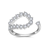 Front view of FITINY white gold moissanite band ring on white background