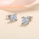 S925 Square Princess Cut CZ or Moissanite Stud Earrings, 0.6-2ct Sterling Silver Hypoallergenic Zirconia Gift for Her Him - FITINY Jewelry