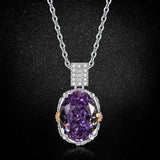 Multicolor Ice Flower Cut Oval CZ Pendant Necklace, 10*14mm 8A Cubic Zirconia, Two-Tone Pave CZ Halo with Pavé Top Frame, Adjustable Chain, Dainty Luxe - FITINY Jewelry