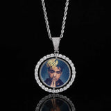 Rotating Double-Sided Circular Photo Pendant Necklace with M - Front View - FITINY Jewelry