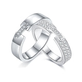 Front view of FITINY Harmony moissanite couple rings set on white background