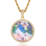 Hip Hop Round Photo Pendant Necklace with Cubic Zirconia in - Front View - FITINY Jewelry
