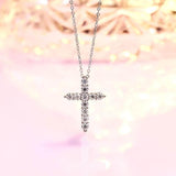 S925 Moissanite Cross Necklace, 3 Color Options, 11 Stones 0.1-0.5ct VVS, Dainty Luxe Clavicle Pendant, Sterling Silver Jewelry - FITINY Jewelry