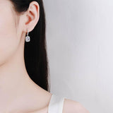 S925 Emerald Cut Moissanite Halo Earrings with Pave Band, 1-2ct Rectangle White Moissanite Sterling Silver, Engagement Wedding Drop Dangle - FITINY Jewelry