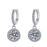 S925 Colorful Moissanite/CZ Round Halo Drop Earrings, 1ct D-Grade VVS Certificate, Hypoallergenic Sterling Silver Gift - FITINY Jewelry