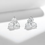 Minimalist Trio Moissanite Stud Earrings in 18K Gold-Plated - On Model View - FITINY