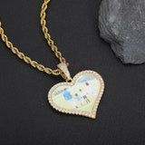 Heart-Shaped Photo Pendant Necklace with Zirconia Accents in - Front View - FITINY Jewelry