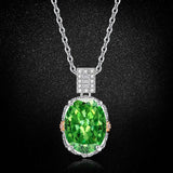 Multicolor Ice Flower Cut Oval CZ Pendant Necklace, 10*14mm 8A Cubic Zirconia, Two-Tone Pave CZ Halo with Pavé Top Frame, Adjustable Chain, Dainty Luxe - FITINY Jewelry