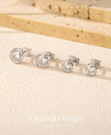 Round Moissanite Stud Earrings in Sterling Silver – Minimali - On Model View - FITINY