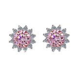 S925 Colorful Moissanite/CZ Sunflower Halo Stud Earrings, 12 Color 0.5ct D-Grade VVS Certificate, Hypoallergenic Sterling Silver Jewelry Gift - FITINY Jewelry