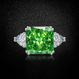 Multicolor Ice Flower Cut Square CZ Adjustable Ring, Blue & Green 12*12mm 8A Main Cubic Zirconia, Two Heart Side CZ, Dainty Luxe - FITINY Jewelry